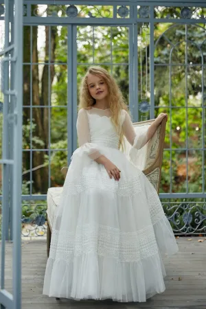 Girl's Soft Tulle Long First Communion Dress