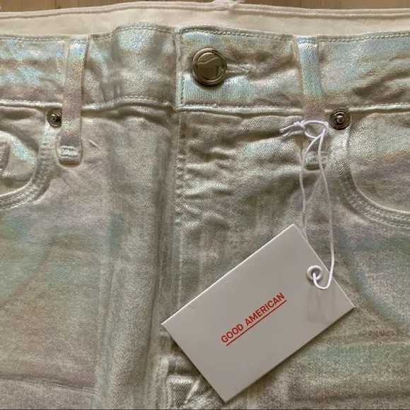 Good American waxed mini skirt silver iridescent