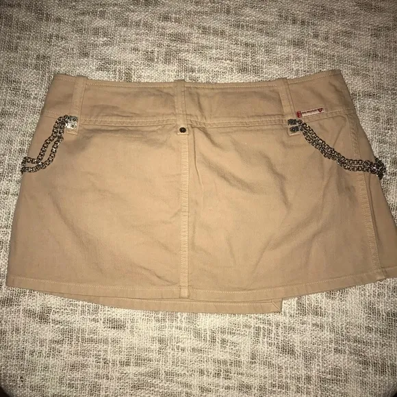 Guess jeans school girl skirt goth grunge denim khaki pleated skirt 32 NWT