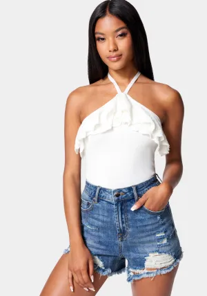 Halter Lurex Sweater Ruffle Top