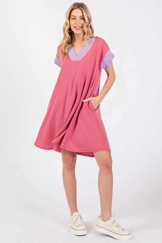 Hazel Blues® |  Ces Femme Contrast Trim V-Neck Short Sleeve Dress