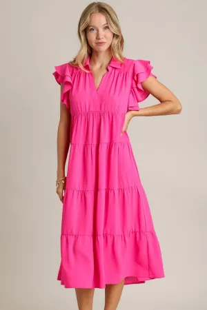 Hazel Blues® | Umgee Johnny Collar Ruffle Cap Sleeve Tiered Dress