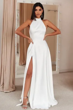High Halter Wedding Dress with Split Side