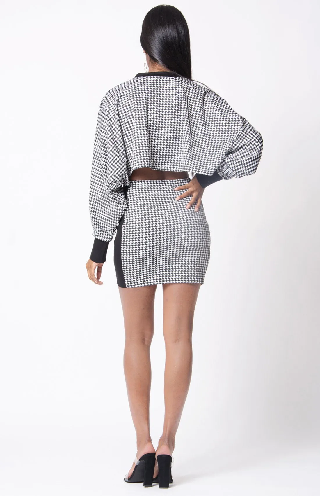 HOUNDSTOOTH DOLMAN TWO PIECE  SKIRT SET