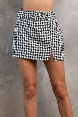 Houndstooth Mini Skirt with Belt