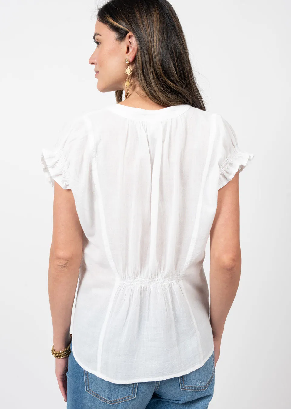Jacquard Ruffle Short Slv Top