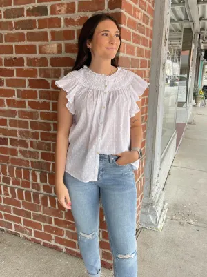 Jacquard Ruffle Short Slv Top