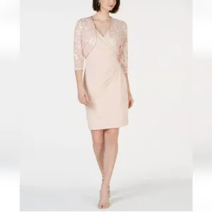 Jessica Howard Soutache-Detail Short Dress &amp; Jacket, Soft Pink, Size 16