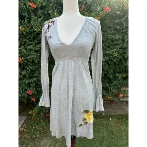 Johnny Was JWLA Embroidered‎ Love Dress Gray knit Small Floral Long Sleeve Boho