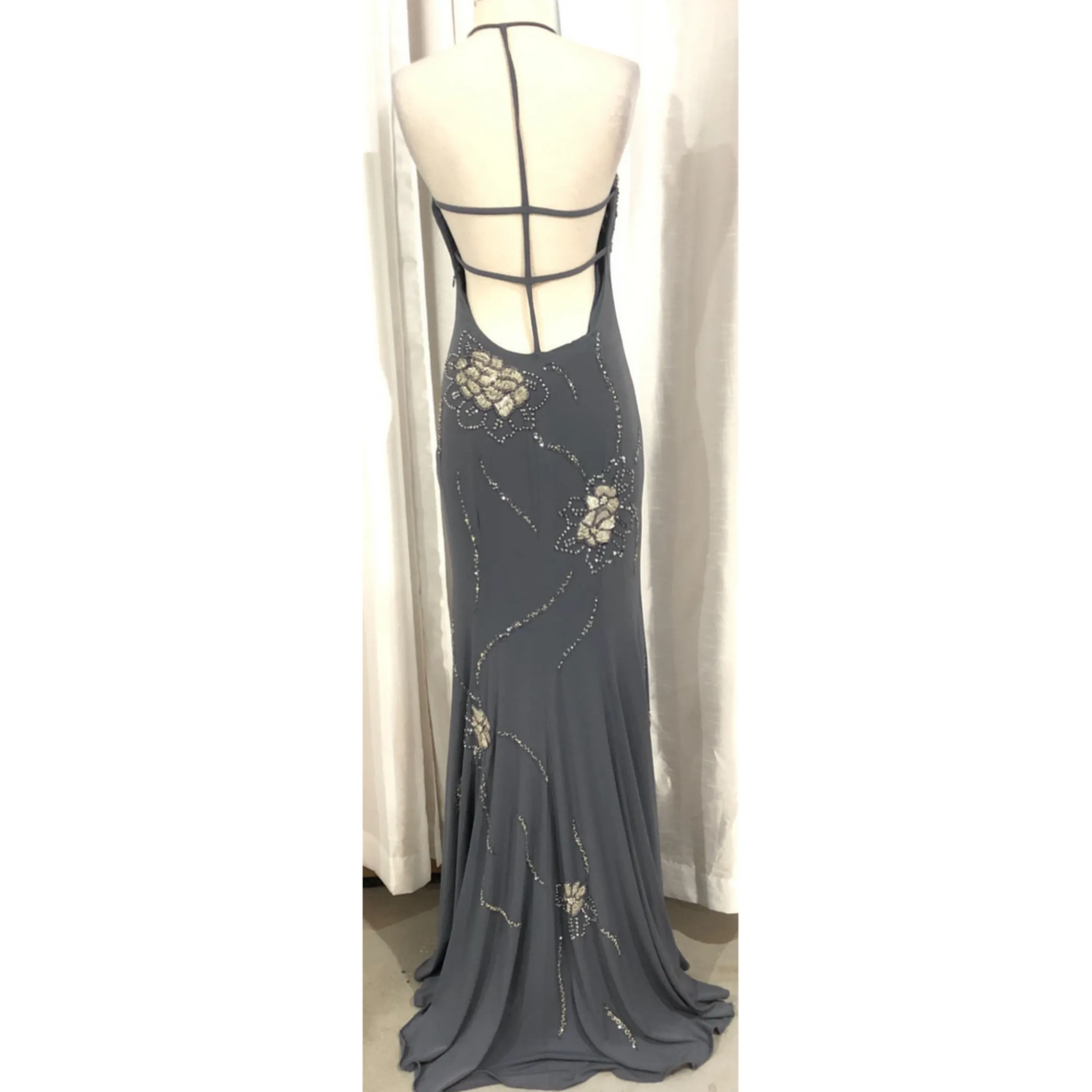 JOVANI 99489 Gunmetal Halter Embellished Dress Size 6 NWT