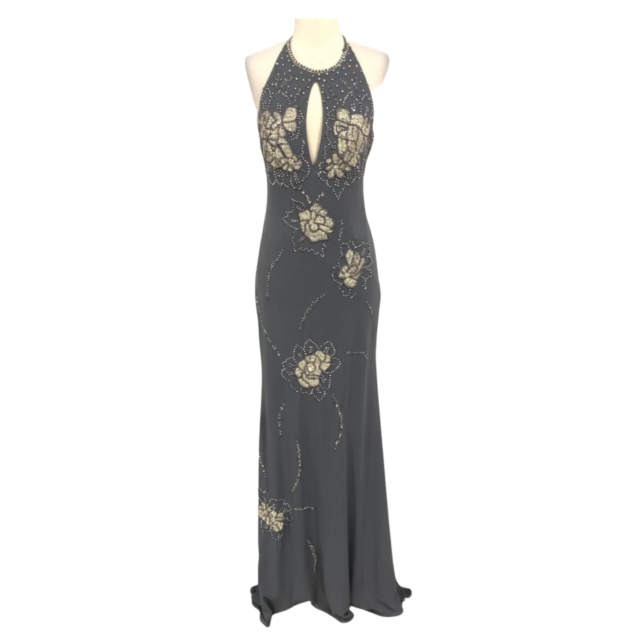 JOVANI 99489 Gunmetal Halter Embellished Dress Size 6 NWT