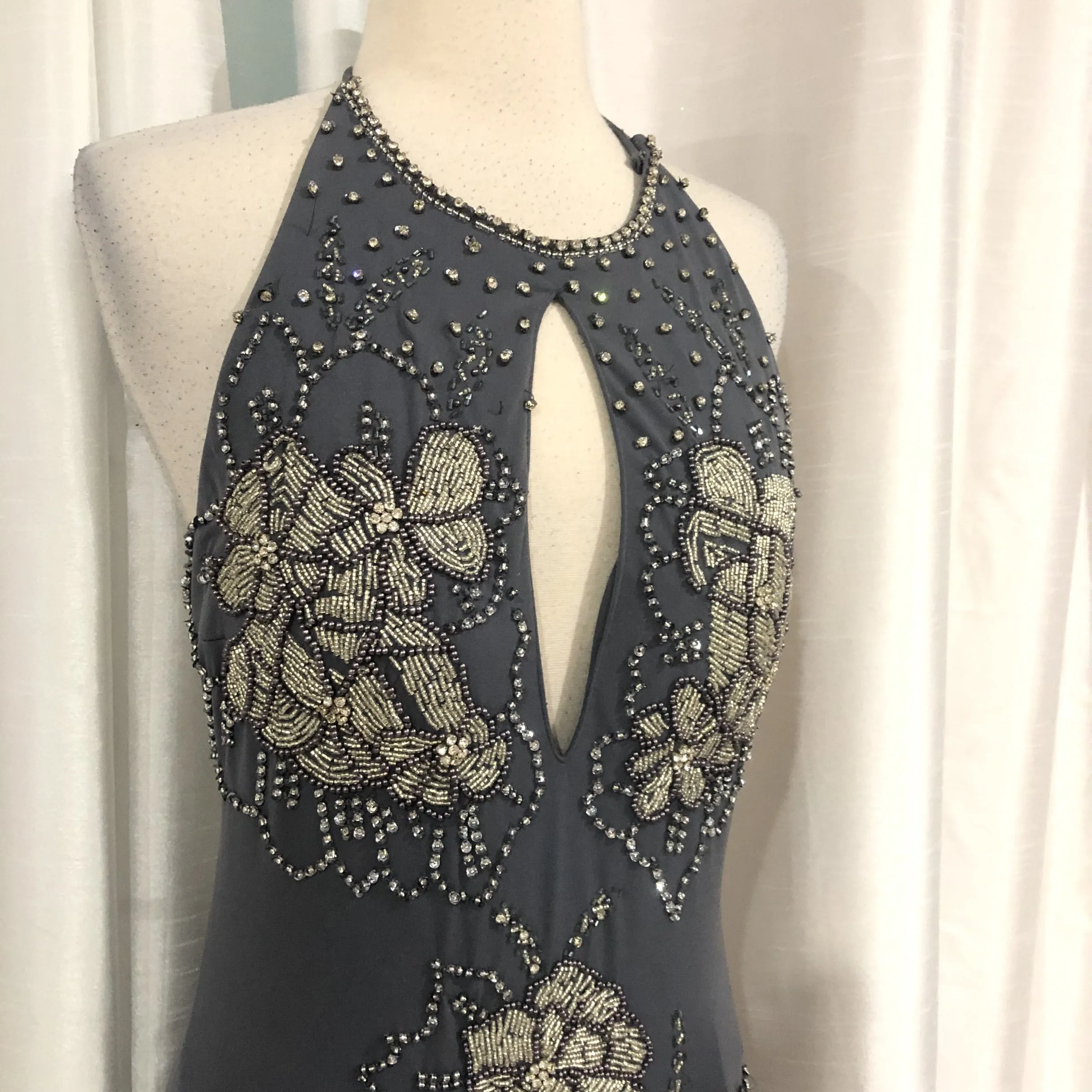 JOVANI 99489 Gunmetal Halter Embellished Dress Size 6 NWT
