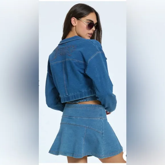 Juicy Couture Embroidered Knit Denim Skirt &amp; Jacket Set