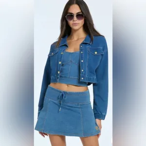 Juicy Couture Embroidered Knit Denim Skirt &amp; Jacket Set