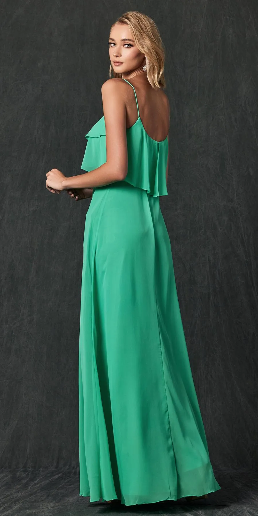 Juliet 591 Long Bridesmaid Dress Ruffled Bodice
