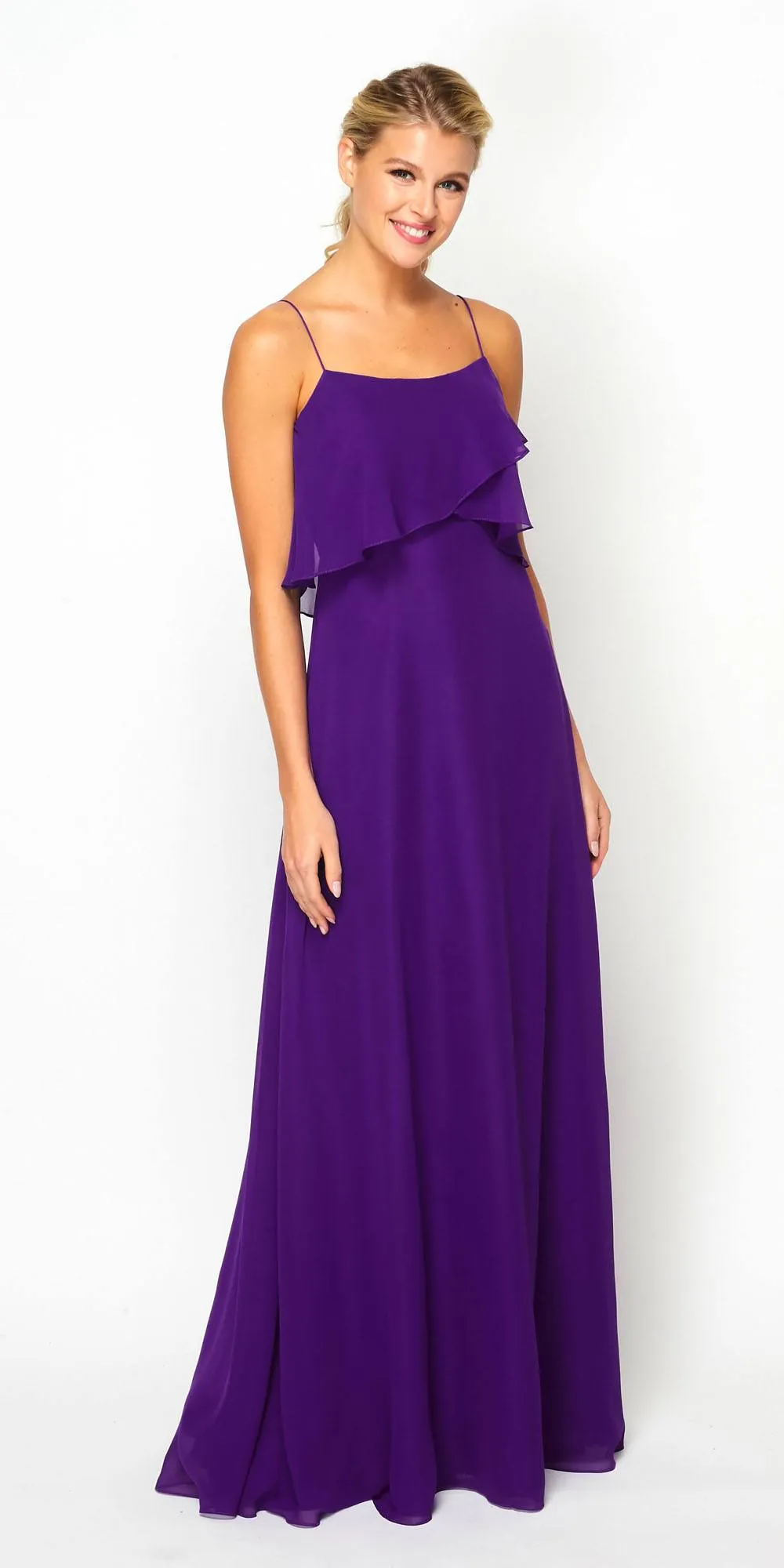 Juliet 591 Long Bridesmaid Dress Ruffled Bodice