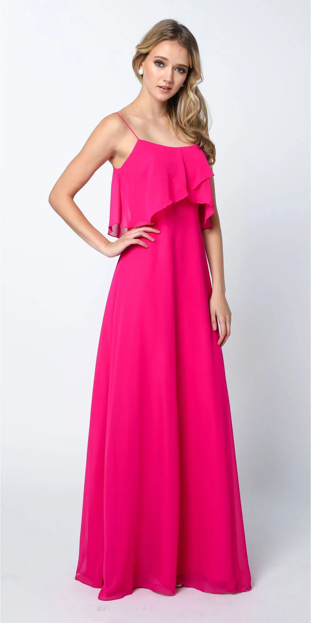 Juliet 591 Long Bridesmaid Dress Ruffled Bodice