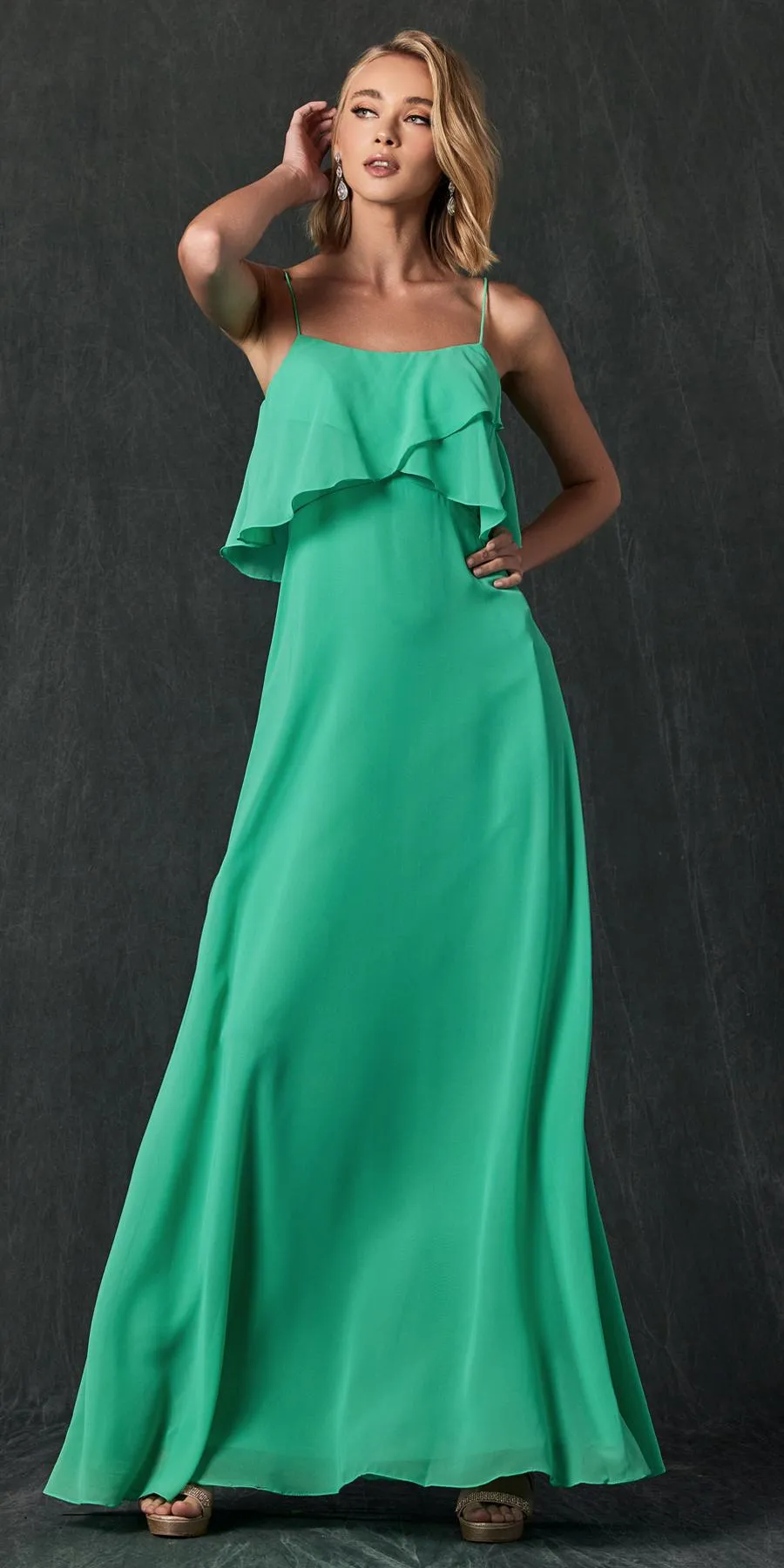 Juliet 591 Long Bridesmaid Dress Ruffled Bodice