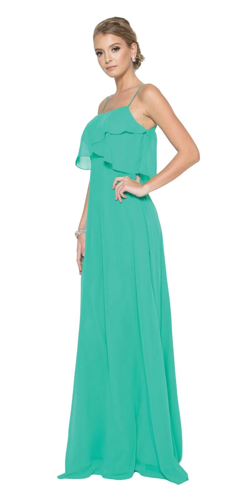 Juliet 591 Long Bridesmaid Dress Ruffled Bodice