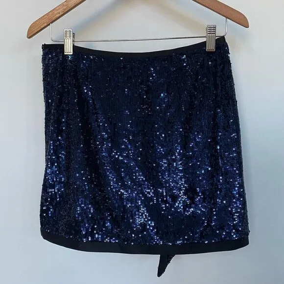 Karen Millen Blue Sequin Drape Mini Skirt, Size 6