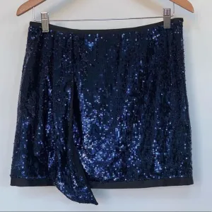 Karen Millen Blue Sequin Drape Mini Skirt, Size 6