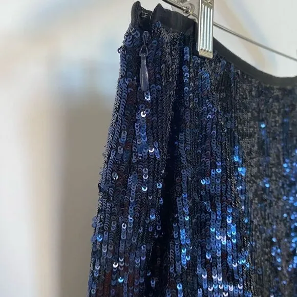 Karen Millen Blue Sequin Drape Mini Skirt, Size 6