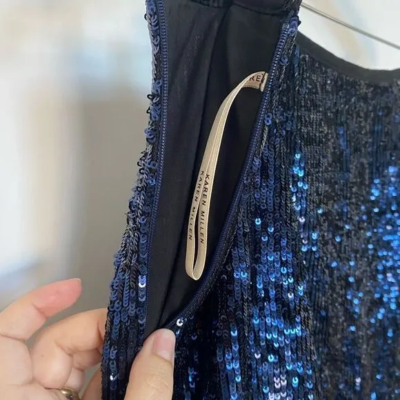Karen Millen Blue Sequin Drape Mini Skirt, Size 6