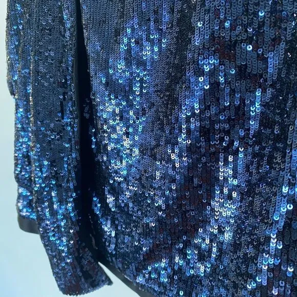 Karen Millen Blue Sequin Drape Mini Skirt, Size 6
