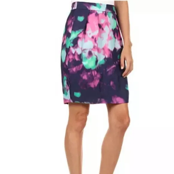 Kate Spade Women's Pink/Blue Abstract Floral Pleated Barry Pencil Skirt sz 6