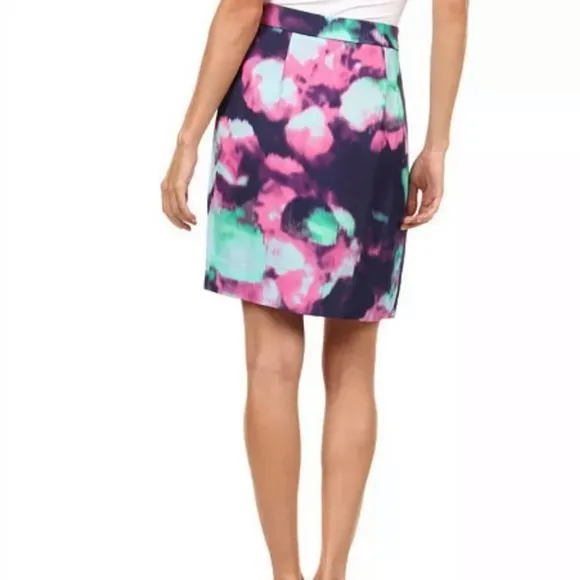Kate Spade Women's Pink/Blue Abstract Floral Pleated Barry Pencil Skirt sz 6