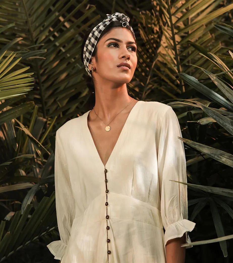 Khara Kapas   -   Little Egret White  midi dress - Another Day in Paradise