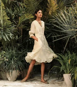 Khara Kapas   -   Little Egret White  midi dress - Another Day in Paradise