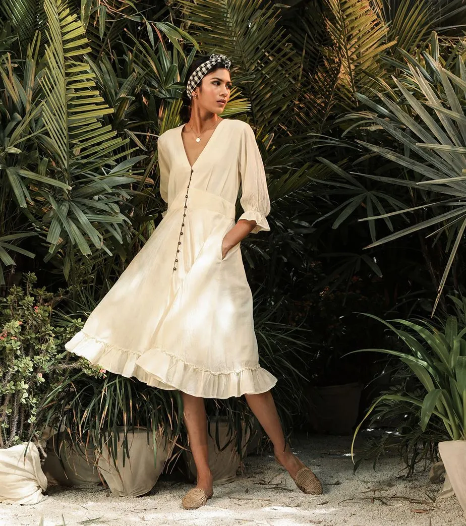 Khara Kapas   -   Little Egret White  midi dress - Another Day in Paradise