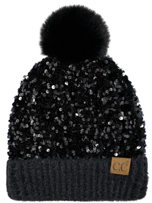 Kids CC Sequin Pom Beanie