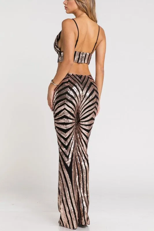 KINLEY SEQUIN CROP TOP BLK/GOLD*