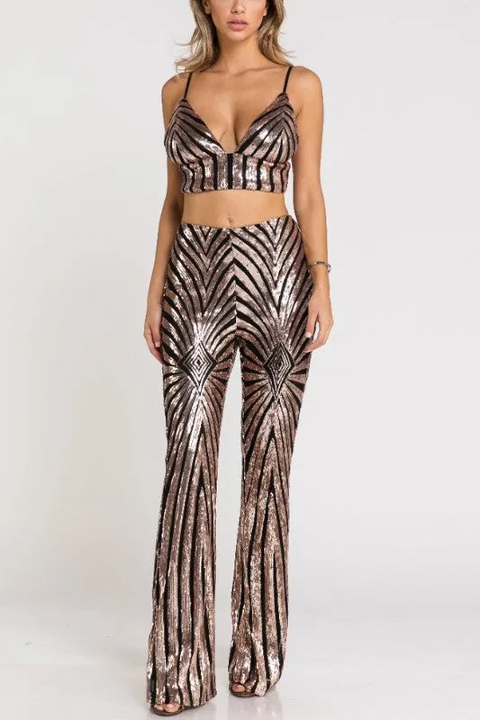 KINLEY SEQUIN CROP TOP BLK/GOLD*