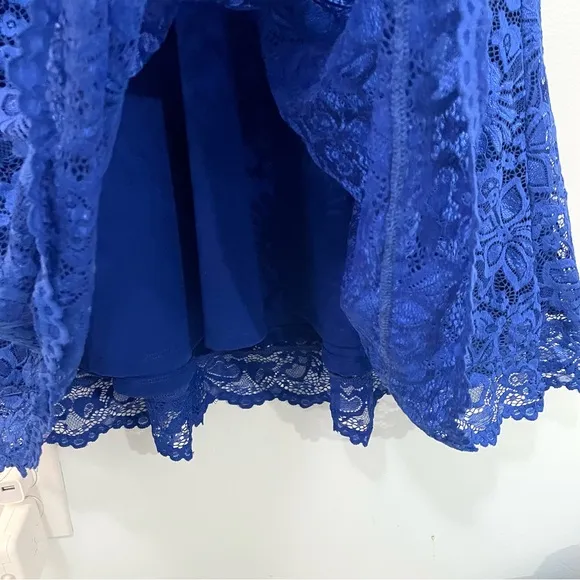 Kiyonna Blue Mademoiselle Lace Plunge Neck A-Line Midi Dress Wedding Plus 2X