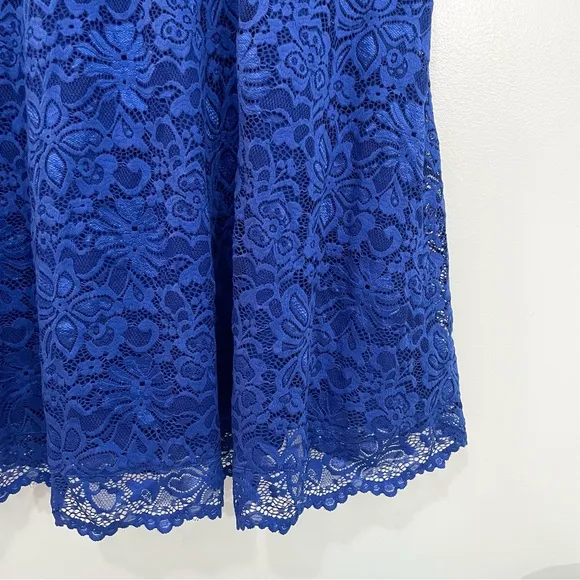 Kiyonna Blue Mademoiselle Lace Plunge Neck A-Line Midi Dress Wedding Plus 2X