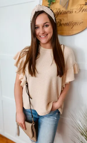 Kori Ruffle Sleeve Waffle Knit Top