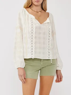Lace Detail Off Shoulder Top - Ivory/Taupe
