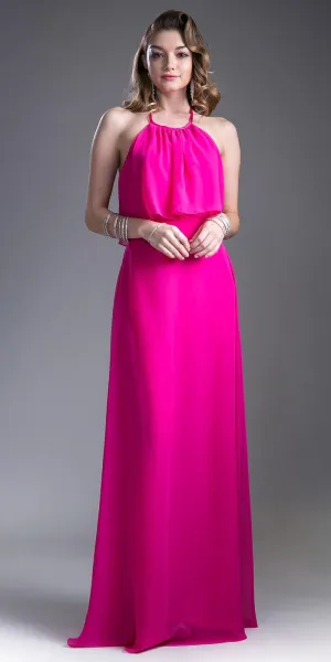 Ladivine 13031 Ruffled Bodice Halter Chiffon Dress