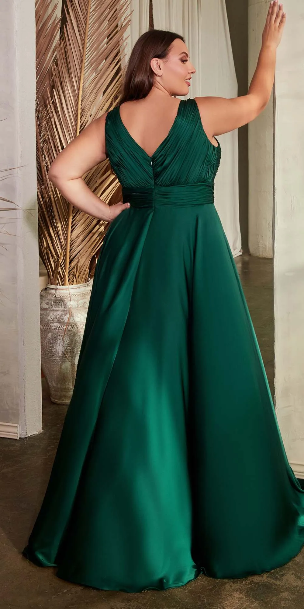 Ladivine 7497 Long A-Line Satin Keyhole Twisted Bodice Formal Gown