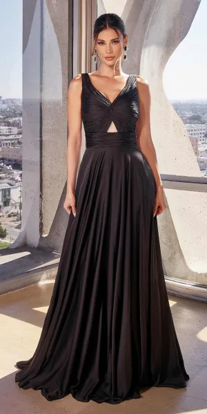 Ladivine 7497 Long A-Line Satin Keyhole Twisted Bodice Formal Gown