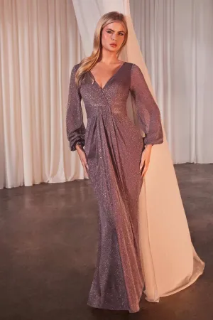 Ladivine CK2141 Long Sleeve Sheath Draped Dress