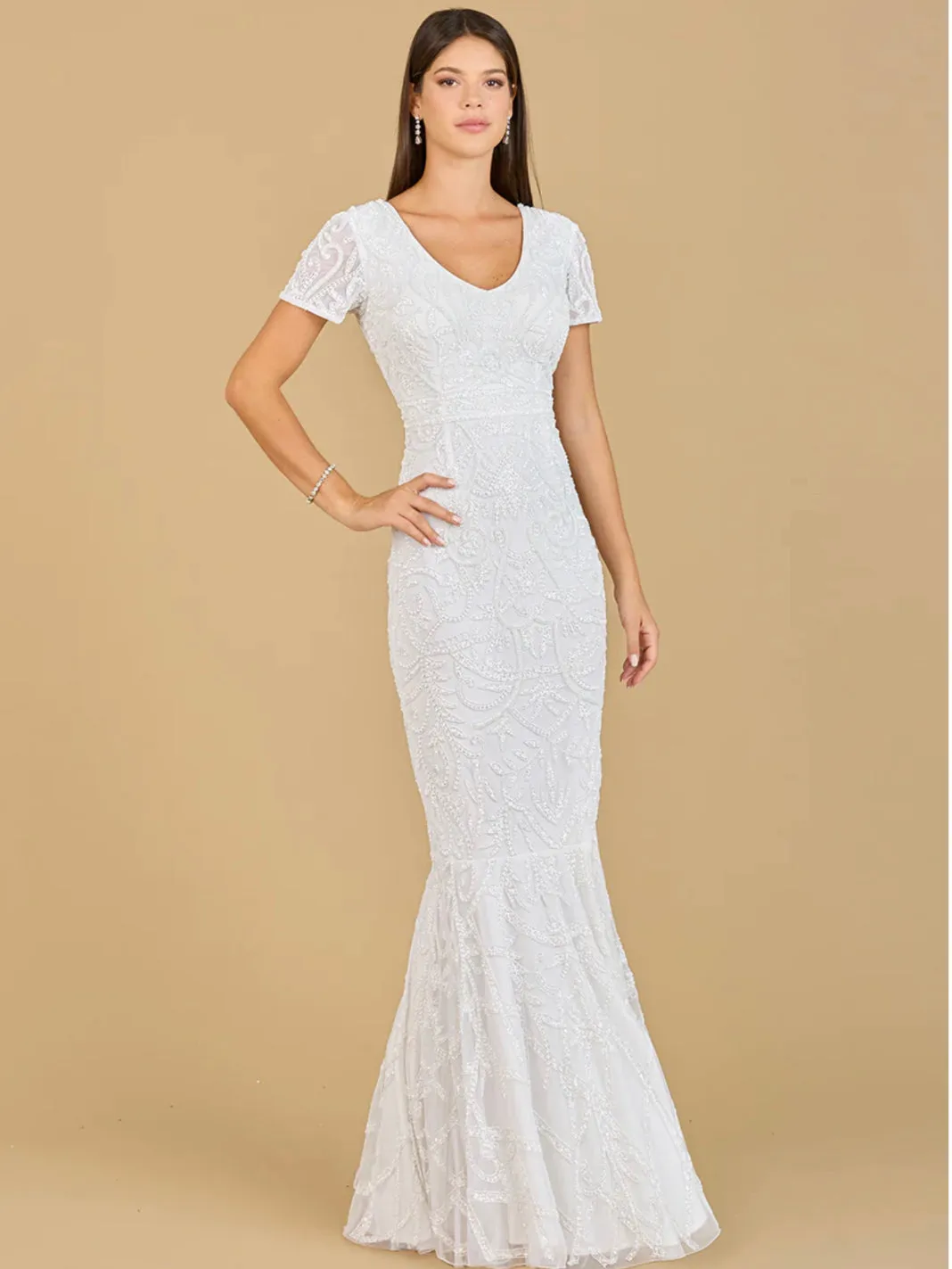 Lara Ivory Gale High Neck Beaded Wedding Gown 51143