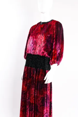 Lattice Balloon Sleeve Velvet Lamé Dress
