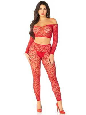 Leg Avenue Red 2pc Croptop and Footless Tights - Os Tights - Os