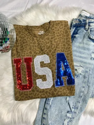 Leopard USA Sequin Graphic Tee