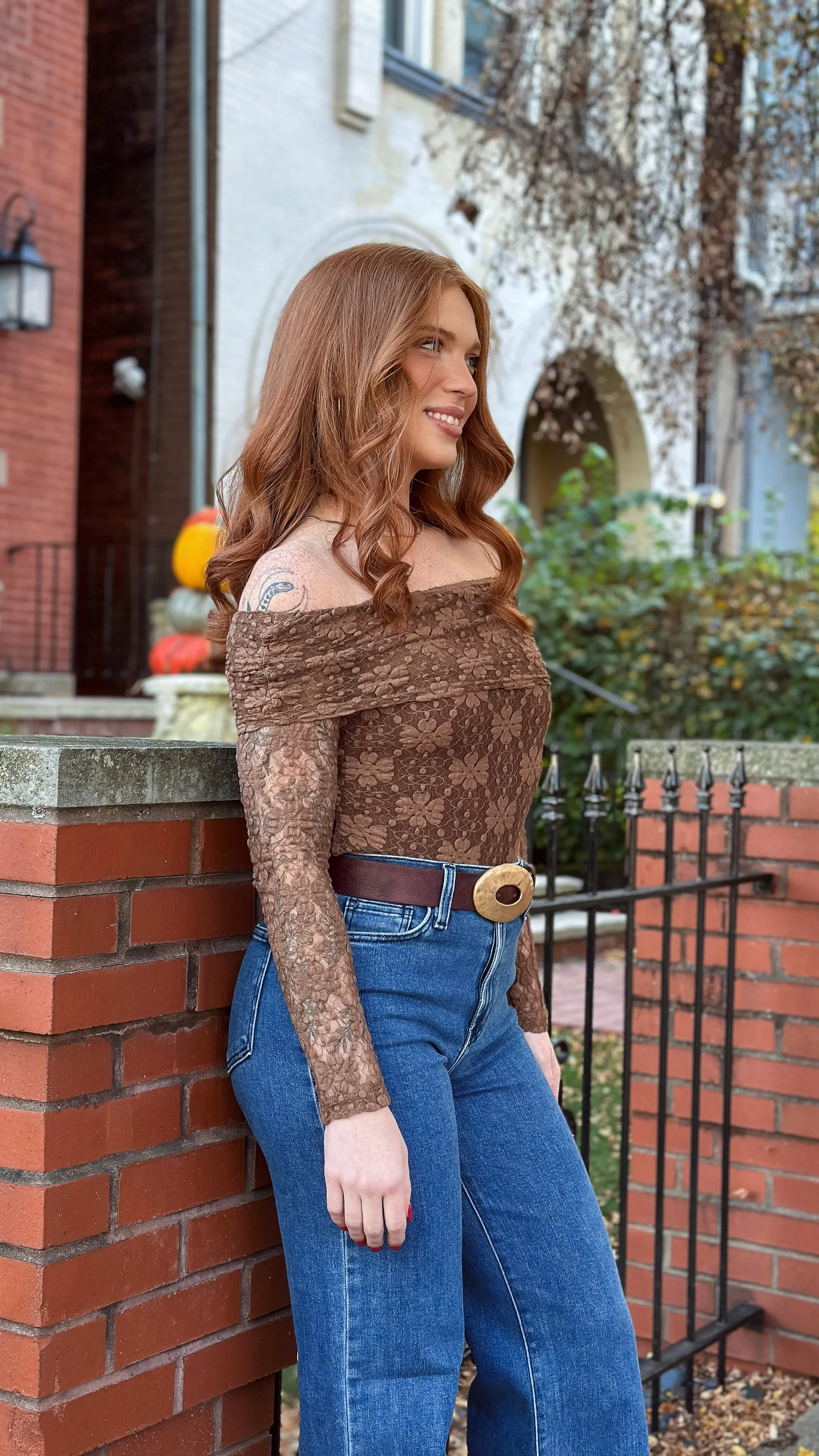 Lila Off Shoulder Top - Brown