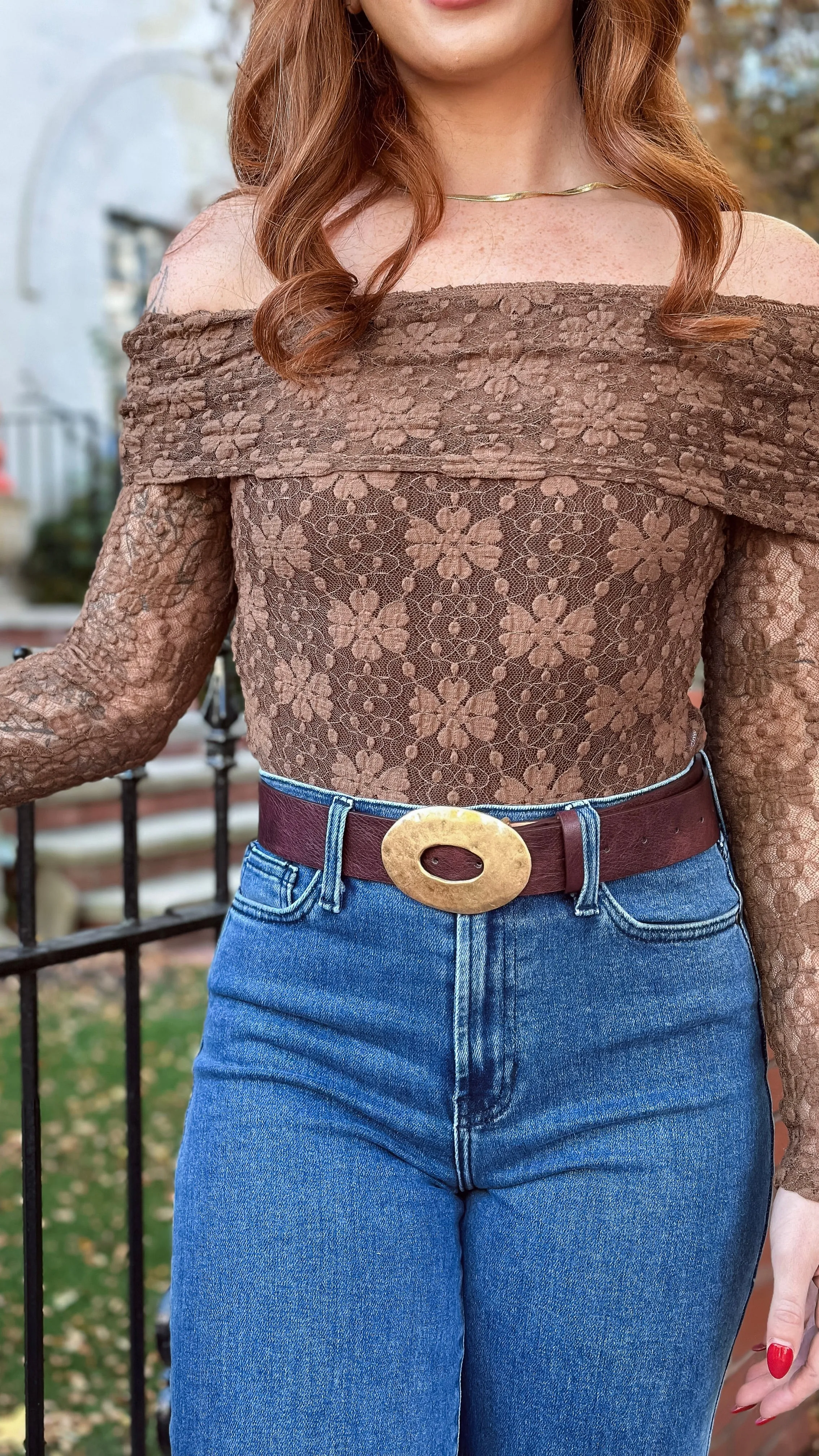 Lila Off Shoulder Top - Brown